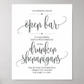 Poster Mariage Open Bar, signe shenanigans ivres (Devant)