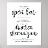 Poster Mariage Open Bar, signe shenanigans ivres (Devant)