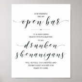 Poster Mariage Open Bar, signe shenanigans ivres (Devant)