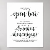 Poster Mariage Open Bar, signe shenanigans ivres (Devant)