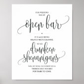 Poster Mariage Open Bar, signe shenanigans ivres (Devant)