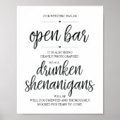 Poster Mariage Open Bar, signe shenanigans ivres (Devant)