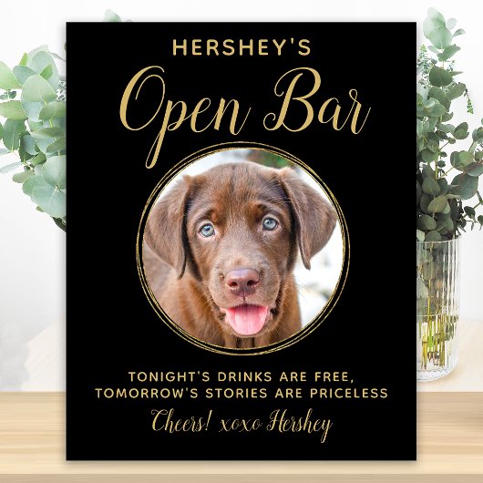 Poster Mariage Or Noir Bar Ouvert Photo de Chien Personna