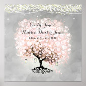 Poster Mariage Pale Millennial Pink Heart Leaf Tree (Devant)