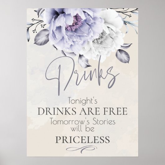 Poster Mariage | Panneau de bar aux pivoines en albâtre e (Devant)
