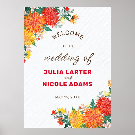 Poster Mariage Pastel Orange Yellow Spring Dahlia Fleurs (Devant)