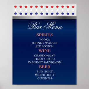 Poster Mariage patriotique rouge, blanc et bleu - Menu Ba