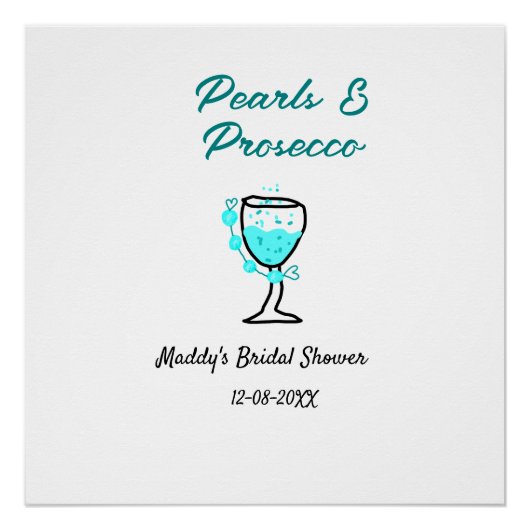 Poster Mariage perles et prosecco nom bleu noir (Devant)