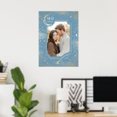 Poster Mariage Photo Céleste Bleu Étoiles Lune (Bureau à domicile)