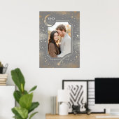 Poster Mariage Photo Céleste Gris Clair Étoiles Lune (Bureau à domicile)