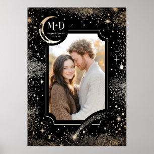 Poster Mariage Photo Céleste Noir Étoiles modernes Lune