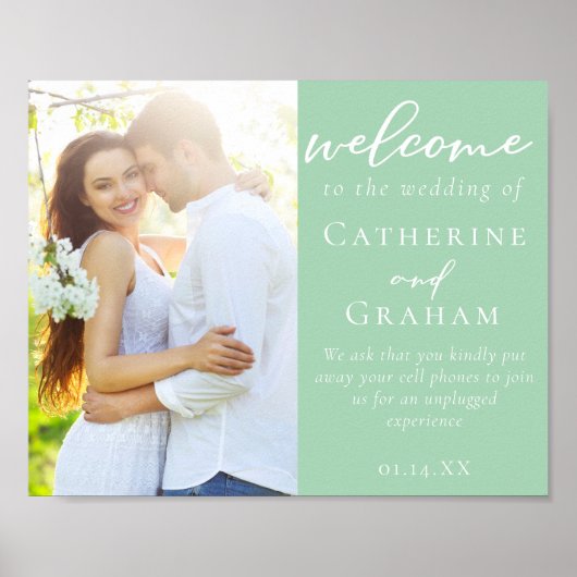 Poster Mariage photo Chic Mint Green Couple Bienvenue (Devant)