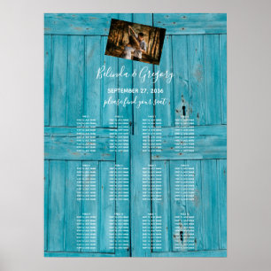 Poster Mariage photo en bois bleu rustique
