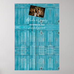 Poster Mariage photo en bois bleu rustique