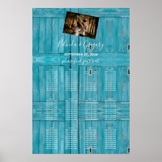 Poster Mariage photo en bois bleu rustique (Devant)