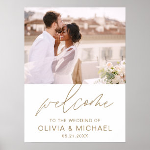 Poster Mariage photo Gold Modern Script Bienvenue Élégant