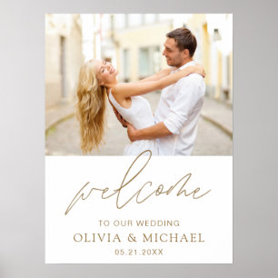 Poster Mariage photo Gold Modern Script Bienvenue Élégant