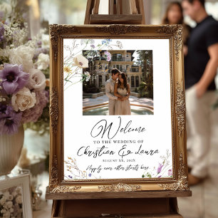 Poster Mariage photo signe de bienvenue avec fleurs sauva