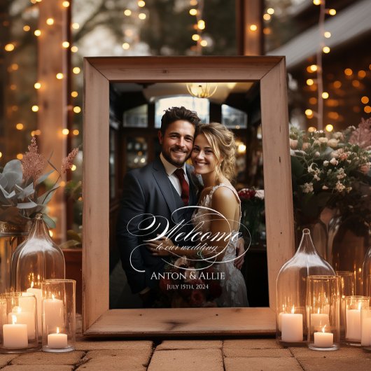 Poster Mariage photo signe de bienvenue élégant calligrap