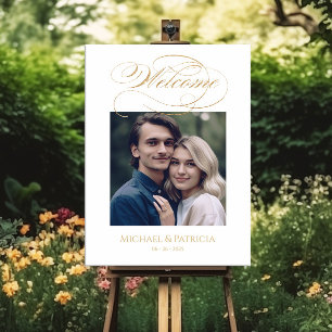 Poster Mariage photo signe de bienvenue élégant or callig