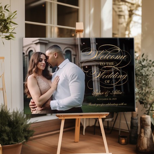 Poster Mariage photo signe de bienvenue élégant script or