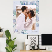Poster Mariage photo simple bleu floral un accueil (Bureau à domicile)