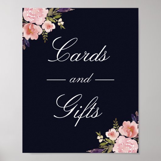 Poster Mariage Pink Navy Peonys Cartes Et Cadeaux (Devant)