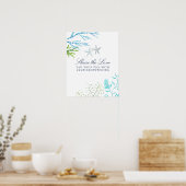 Poster Mariage Plage Algues Aquarelle Hashtag (Cuisine)