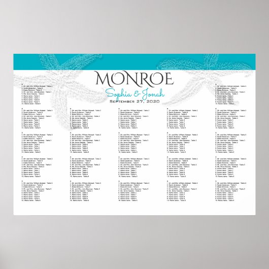 Poster Mariage Plage Bleu Starfish Grand Seating Chart (Devant)