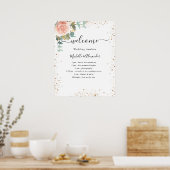 Poster Mariage programme chronologique rose or floral (Cuisine)