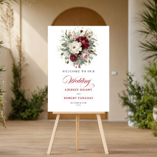 Poster Mariage raffiné Floral Bourgogne Eucalyptus Or
