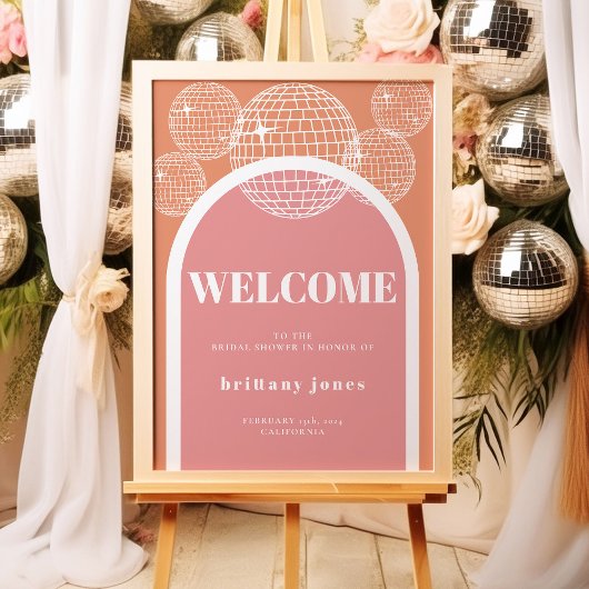 Poster Mariage rétro disco rose et orange Groovy