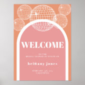 Poster Mariage rétro disco rose et orange Groovy (Devant)