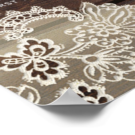 Poster Mariage Romantique Rustique Bois & Dentelle Plan d (Coin)