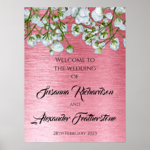 Poster Mariage rose et blanc métallisé Bienvenue