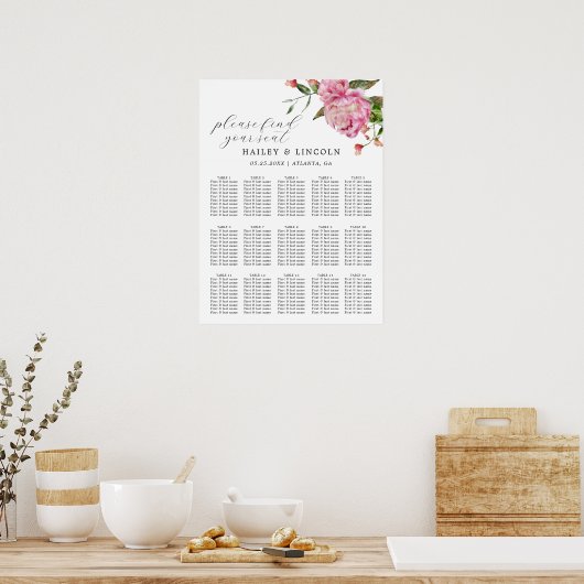 Poster Mariage rose Floral (Cuisine)