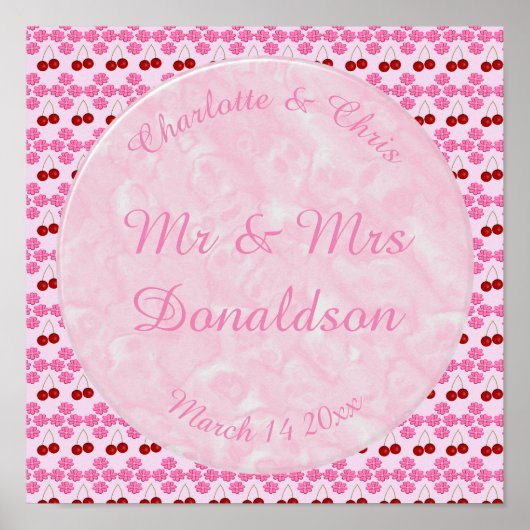 Poster Mariage rose Printemps Cerisiers en fleurs et ceri (Devant)