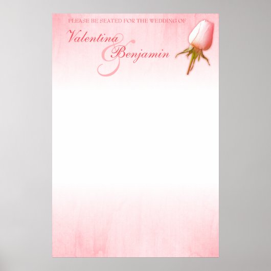 Poster Mariage rose rose Sièges Plan blanc (Devant)