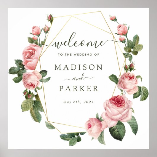 Poster Mariage Rose Vintage rose (Devant)