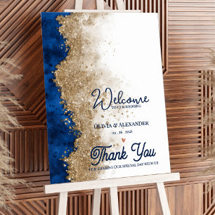 Poster Mariage Royal Élégant Bleu Nuit Or Bienvenue