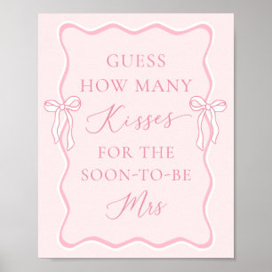 Poster Mariage Ruban Rose Devinez Combien de Bisous