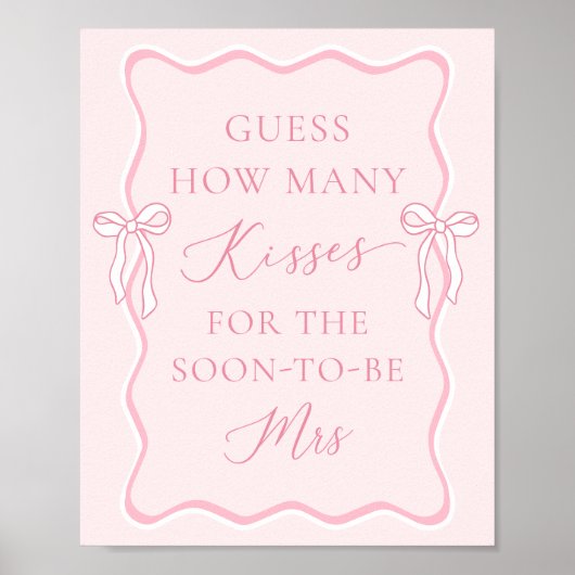 Poster Mariage Ruban Rose Devinez Combien de Bisous (Devant)