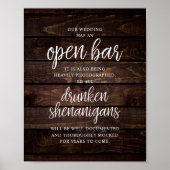 Poster Mariage Rustique Bar Ouvert, Frasques d'Ivresse (Devant)