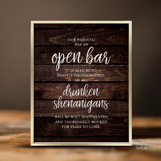 Poster Mariage Rustique Bar Ouvert, Frasques d'Ivresse