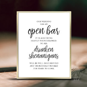 Poster Mariage Rustique Bar Ouvert, Frasques d'Ivrognes