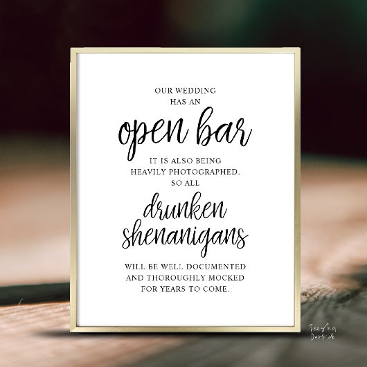 Poster Mariage Rustique Bar Ouvert, Frasques d'Ivrognes