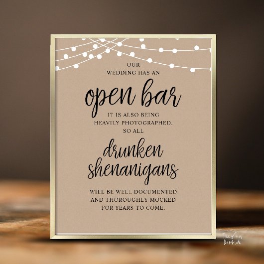 Poster Mariage Rustique Bar Ouvert, Frasques d'Ivrognes