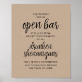 Poster Mariage Rustique Bar Ouvert, Frasques d'Ivrognes (Devant)