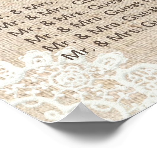 Poster Mariage Rustique Blue Hydrangea dentelle Burlap Si (Coin)