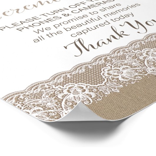 Poster Mariage rustique Burlap and Lace sans appareil pho (Coin)